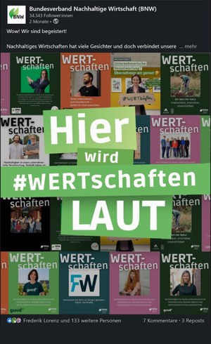 LinkedIn-Post des Bundesverbands Nachhaltige Wirtschaft: "Hier wird WERTgeschaetzt"